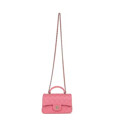Chanel Chanel Mini Rectangular Flap Bag with Top Handle Pink Lambskin Light Gold Hardware | Thumbnail 7 Chanel Chanel Mini Rectangular Flap Bag with Top Handle Pink Lambskin Light Gold Hardware | Thumbnail 7