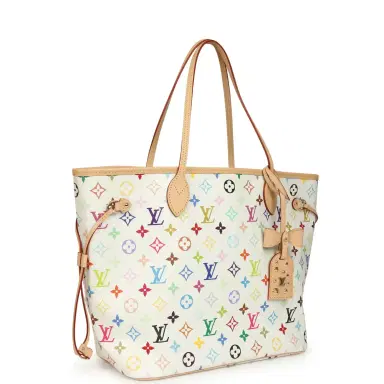Louis Vuitton Louis Vuitton x Takashi Murakami Neverfull MM White Multicolored Monogram Gold Hardware | Thumbnail 2 Louis Vuitton Louis Vuitton x Takashi Murakami Neverfull MM White Multicolored Monogram Gold Hardware | Thumbnail 2