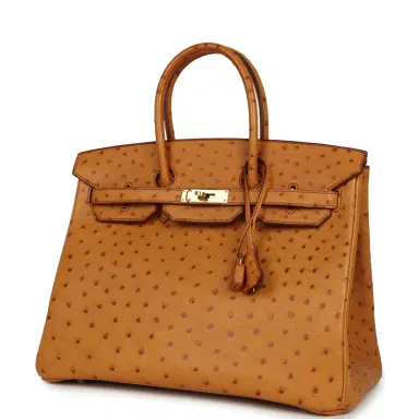 HERMÈS Pre-owned Hermes Birkin 35 Cognac Ostrich Gold Hardware | Thumbnail 5 HERMÈS Pre-owned Hermes Birkin 35 Cognac Ostrich Gold Hardware | Thumbnail 5