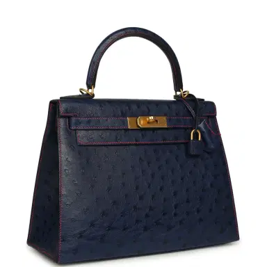 HERMÈS Pre-owned Hermes Special Order (HSS) Kelly Sellier 28 Bleu Iris Verso Ostrich Brushed Gold Hardware | Thumbnail 2 HERMÈS Pre-owned Hermes Special Order (HSS) Kelly Sellier 28 Bleu Iris Verso Ostrich Brushed Gold Hardware | Thumbnail 2