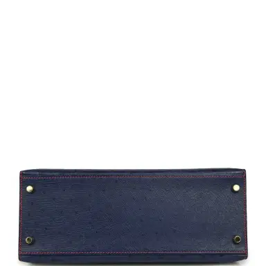 HERMÈS Pre-owned Hermes Special Order (HSS) Kelly Sellier 28 Bleu Iris Verso Ostrich Brushed Gold Hardware | Thumbnail 6 HERMÈS Pre-owned Hermes Special Order (HSS) Kelly Sellier 28 Bleu Iris Verso Ostrich Brushed Gold Hardware | Thumbnail 6