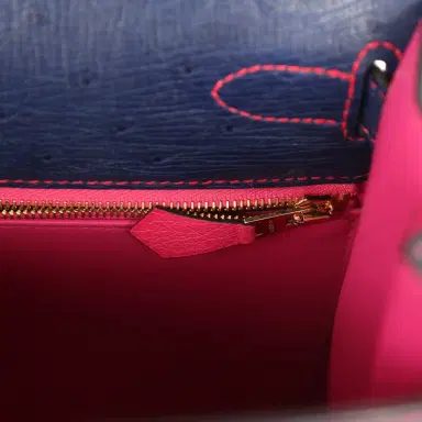 HERMÈS Pre-owned Hermes Special Order (HSS) Kelly Sellier 28 Bleu Iris Verso Ostrich Brushed Gold Hardware | Thumbnail 9 HERMÈS Pre-owned Hermes Special Order (HSS) Kelly Sellier 28 Bleu Iris Verso Ostrich Brushed Gold Hardware | Thumbnail 9