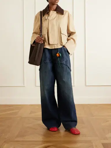 Loewe Cropped Belted Corduroy-trimmed Cotton-gabardine Jacket | Thumbnail 2 Loewe Cropped Belted Corduroy-trimmed Cotton-gabardine Jacket | Thumbnail 2