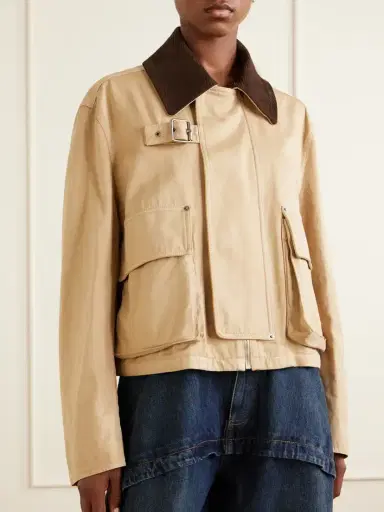 Loewe Cropped Belted Corduroy-trimmed Cotton-gabardine Jacket | Thumbnail 3 Loewe Cropped Belted Corduroy-trimmed Cotton-gabardine Jacket | Thumbnail 3