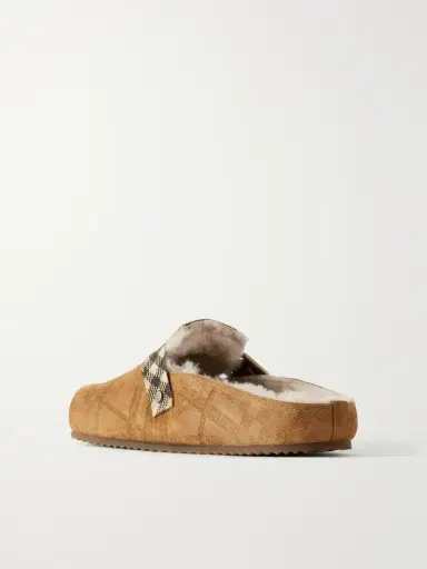 Burberry Shearling-trimmed Suede Clogs | Thumbnail 3 Burberry Shearling-trimmed Suede Clogs | Thumbnail 3
