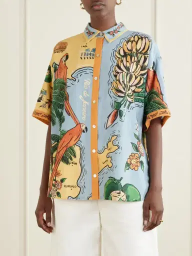 Farm Rio Beaches Path Printed Linen-blend Shirt | Thumbnail 3 Farm Rio Beaches Path Printed Linen-blend Shirt | Thumbnail 3