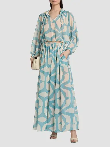 MISA Los Angeles Women's Nila Printed A-Line Maxi Skirt - Mosaic Sky | Thumbnail 2 MISA Los Angeles Women's Nila Printed A-Line Maxi Skirt - Mosaic Sky | Thumbnail 2