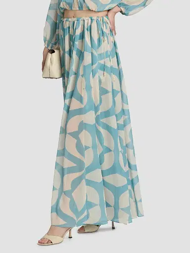 MISA Los Angeles Women's Nila Printed A-Line Maxi Skirt - Mosaic Sky | Thumbnail 4 MISA Los Angeles Women's Nila Printed A-Line Maxi Skirt - Mosaic Sky | Thumbnail 4