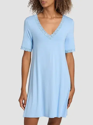 Natori Women's Feathers Essentials Lace-Trim A-line Minidress - Blue - Size XL | Thumbnail 3 Natori Women's Feathers Essentials Lace-Trim A-line Minidress - Blue - Size XL | Thumbnail 3
