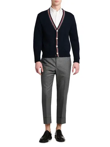 Thom Browne Men's Donegal RWB Stripe Wool-Mohair Cardigan - Navy - Size XXL | Thumbnail 2 Thom Browne Men's Donegal RWB Stripe Wool-Mohair Cardigan - Navy - Size XXL | Thumbnail 2