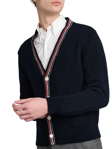 Thom Browne Men's Donegal RWB Stripe Wool-Mohair Cardigan - Navy - Size XXL | Thumbnail 6 Thom Browne Men's Donegal RWB Stripe Wool-Mohair Cardigan - Navy - Size XXL | Thumbnail 6