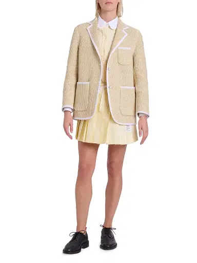 Thom Browne Women's Straw Piping Soft Shoulder Sport Coat - Muslin - Size 4 | Thumbnail 2 Thom Browne Women's Straw Piping Soft Shoulder Sport Coat - Muslin - Size 4 | Thumbnail 2