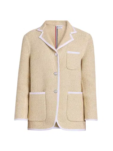 Thom Browne Women's Straw Piping Soft Shoulder Sport Coat - Muslin - Size 4 | Thumbnail 1 Thom Browne Women's Straw Piping Soft Shoulder Sport Coat - Muslin - Size 4 | Thumbnail 1