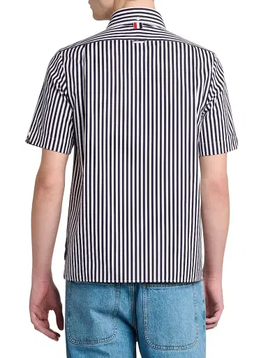 Thom Browne Men's Sailboat-Embroidered Uni Wide Striped Poplin Shirt - Navy - Size XXL | Thumbnail 5 Thom Browne Men's Sailboat-Embroidered Uni Wide Striped Poplin Shirt - Navy - Size XXL | Thumbnail 5
