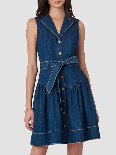 Shoshanna Women's Mae Denim Tie-Waist Mini Dress | Thumbnail 2 Shoshanna Women's Mae Denim Tie-Waist Mini Dress | Thumbnail 2