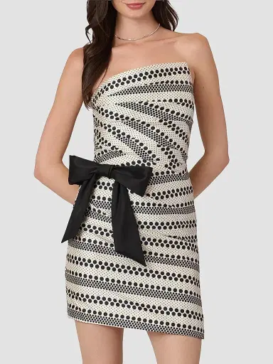 Shoshanna Women's Shelley Geometric-Pattern Bow Strapless Mini Dress - Ecru Jet | Thumbnail 2 Shoshanna Women's Shelley Geometric-Pattern Bow Strapless Mini Dress - Ecru Jet | Thumbnail 2