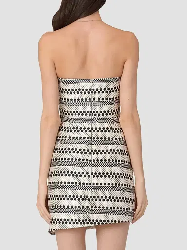 Shoshanna Women's Shelley Geometric-Pattern Bow Strapless Mini Dress - Ecru Jet | Thumbnail 3 Shoshanna Women's Shelley Geometric-Pattern Bow Strapless Mini Dress - Ecru Jet | Thumbnail 3