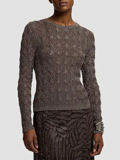 Ralph Lauren Collection Women's Metallic Cable-Knit Sweater - Antique Bronze - Size XL | Thumbnail 2 Ralph Lauren Collection Women's Metallic Cable-Knit Sweater - Antique Bronze - Size XL | Thumbnail 2