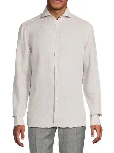 Canali Men's Linen Sport Shirt - Light Tan | Thumbnail 3 Canali Men's Linen Sport Shirt - Light Tan | Thumbnail 3