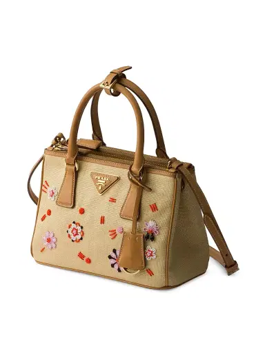 Prada Women's Galleria Small Canvas and Leather Embroidered Top Handle Bag | Thumbnail 2 Prada Women's Galleria Small Canvas and Leather Embroidered Top Handle Bag | Thumbnail 2
