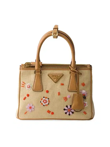 Prada Women's Galleria Small Canvas and Leather Embroidered Top Handle Bag | Thumbnail 1 Prada Women's Galleria Small Canvas and Leather Embroidered Top Handle Bag | Thumbnail 1