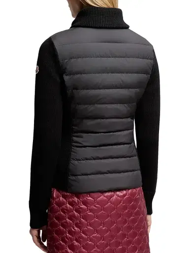 Moncler Women's Down Filled Zip Up Cardigan in Wool - Black | Thumbnail 3 Moncler Women's Down Filled Zip Up Cardigan in Wool - Black | Thumbnail 3