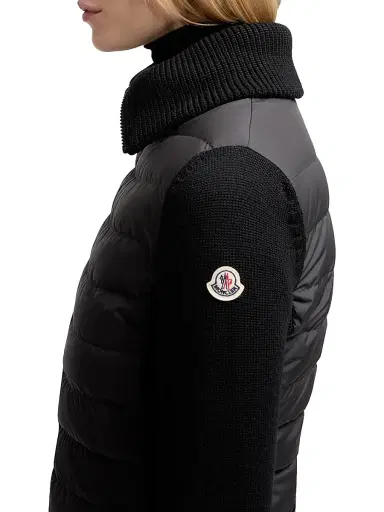 Moncler Women's Down Filled Zip Up Cardigan in Wool - Black | Thumbnail 4 Moncler Women's Down Filled Zip Up Cardigan in Wool - Black | Thumbnail 4