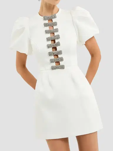 Rebecca Vallance Women's Blaise Embellished-Bow Puff-Sleeve Minidress - | Thumbnail 5 Rebecca Vallance Women's Blaise Embellished-Bow Puff-Sleeve Minidress - | Thumbnail 5