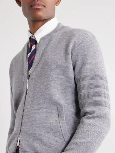 Thom Browne Striped Wool, Linen and Cotton-Blend Zip-Up Cardigan - Men | Thumbnail 5 Thom Browne Striped Wool, Linen and Cotton-Blend Zip-Up Cardigan - Men | Thumbnail 5