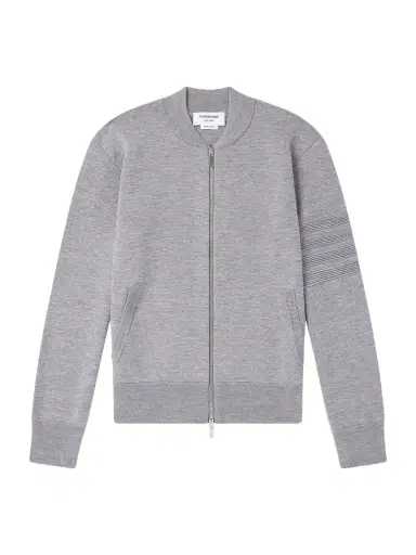 Thom Browne Striped Wool, Linen and Cotton-Blend Zip-Up Cardigan - Men | Thumbnail 1 Thom Browne Striped Wool, Linen and Cotton-Blend Zip-Up Cardigan - Men | Thumbnail 1
