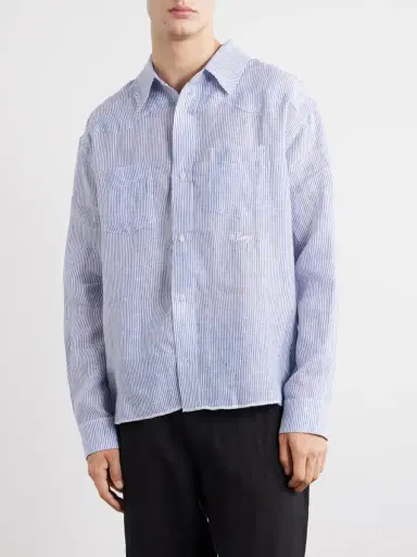 Cherry Los Angeles Striped Linen Western Shirt - Men | Thumbnail 3 Cherry Los Angeles Striped Linen Western Shirt - Men | Thumbnail 3