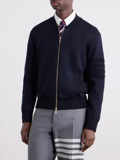 Thom Browne Striped Wool, Linen and Cotton-Blend Zip-Up Cardigan - Men | Thumbnail 3 Thom Browne Striped Wool, Linen and Cotton-Blend Zip-Up Cardigan - Men | Thumbnail 3