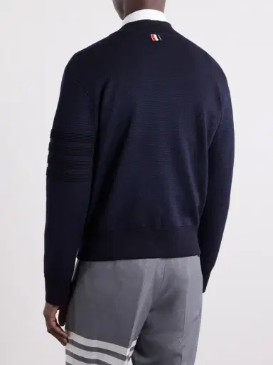 Thom Browne Striped Wool, Linen and Cotton-Blend Zip-Up Cardigan - Men | Thumbnail 4 Thom Browne Striped Wool, Linen and Cotton-Blend Zip-Up Cardigan - Men | Thumbnail 4
