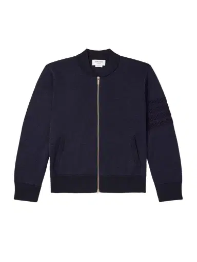 Thom Browne Striped Wool, Linen and Cotton-Blend Zip-Up Cardigan - Men | Thumbnail 1 Thom Browne Striped Wool, Linen and Cotton-Blend Zip-Up Cardigan - Men | Thumbnail 1