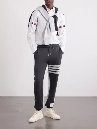 Thom Browne Tapered Striped Cotton-Jersey Sweatpants - Men | Thumbnail 2 Thom Browne Tapered Striped Cotton-Jersey Sweatpants - Men | Thumbnail 2