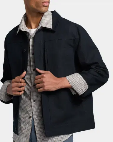 Vince Men 's Pleated Cotton-Linen Trucker Jacket | Thumbnail 5 Vince Men 's Pleated Cotton-Linen Trucker Jacket | Thumbnail 5
