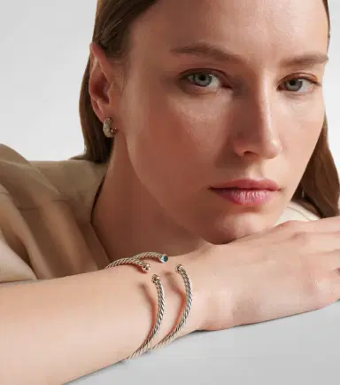 David Yurman Cable Flex sterling silver and 14kt gold cuff bracelet with topazes | Thumbnail 2 David Yurman Cable Flex sterling silver and 14kt gold cuff bracelet with topazes | Thumbnail 2