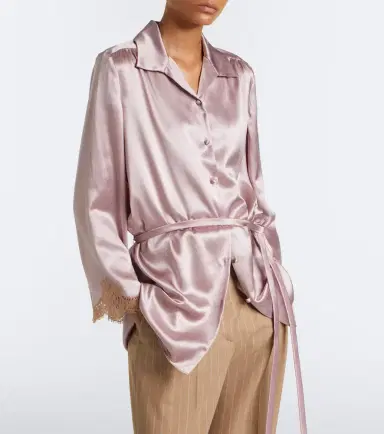 Valentino Lace-trimmed silk satin shirt | Thumbnail 3 Valentino Lace-trimmed silk satin shirt | Thumbnail 3