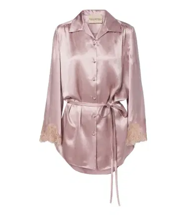 Valentino Lace-trimmed silk satin shirt | Thumbnail 1 Valentino Lace-trimmed silk satin shirt | Thumbnail 1