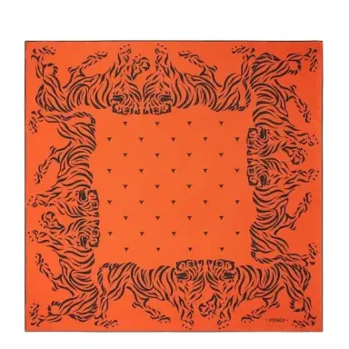 Fendi A square foulard featuring a stencil-effect archive Tiger | Thumbnail 1 Fendi A square foulard featuring a stencil-effect archive Tiger | Thumbnail 1