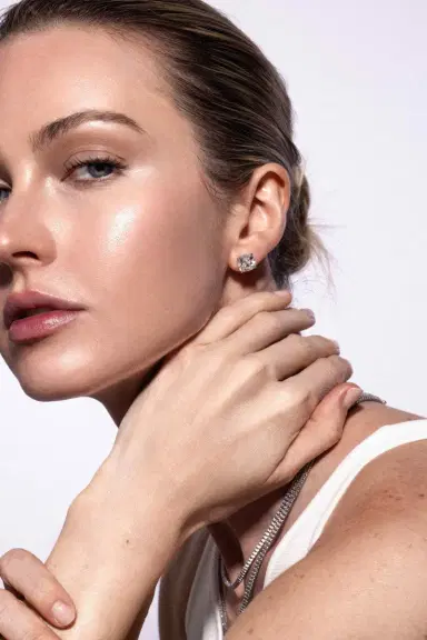 WITH LOVE TRAVEL Lab-Grown Diamond Old Mine Prong Stud Earrings - 6ct - White Gold | Thumbnail 5 WITH LOVE TRAVEL Lab-Grown Diamond Old Mine Prong Stud Earrings - 6ct - White Gold | Thumbnail 5