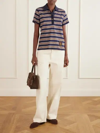 Moncler Logo-appliquéd Striped Cotton Polo Shirt | Thumbnail 2 Moncler Logo-appliquéd Striped Cotton Polo Shirt | Thumbnail 2