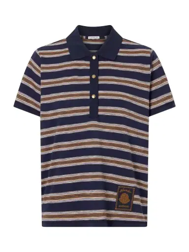 Moncler Logo-appliquéd Striped Cotton Polo Shirt | Thumbnail 1 Moncler Logo-appliquéd Striped Cotton Polo Shirt | Thumbnail 1