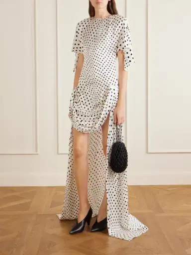 Stella McCartney Asymmetric Polka-dot Satin Midi Dress | Thumbnail 2 Stella McCartney Asymmetric Polka-dot Satin Midi Dress | Thumbnail 2