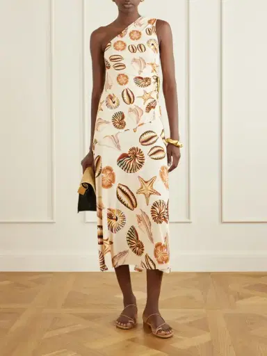 Farm Rio Embellished Gathered One-shoulder Printed Woven Midi Dress | Thumbnail 2 Farm Rio Embellished Gathered One-shoulder Printed Woven Midi Dress | Thumbnail 2