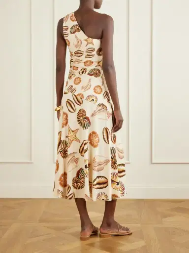 Farm Rio Embellished Gathered One-shoulder Printed Woven Midi Dress | Thumbnail 3 Farm Rio Embellished Gathered One-shoulder Printed Woven Midi Dress | Thumbnail 3