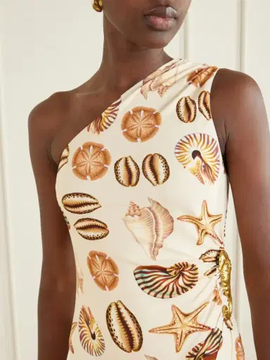 Farm Rio Embellished Gathered One-shoulder Printed Woven Midi Dress | Thumbnail 4 Farm Rio Embellished Gathered One-shoulder Printed Woven Midi Dress | Thumbnail 4