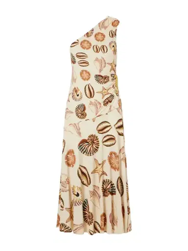 Farm Rio Embellished Gathered One-shoulder Printed Woven Midi Dress | Thumbnail 1 Farm Rio Embellished Gathered One-shoulder Printed Woven Midi Dress | Thumbnail 1