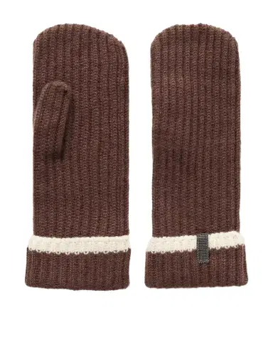 Brunello Cucinelli Bead-embellished Striped Ribbed Cashmere Mittens | Thumbnail 1 Brunello Cucinelli Bead-embellished Striped Ribbed Cashmere Mittens | Thumbnail 1