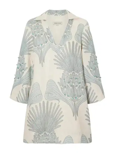 ANDRES OTALORA Aziza Mia Embellished Printed Linen Mini Dress | Thumbnail 1 ANDRES OTALORA Aziza Mia Embellished Printed Linen Mini Dress | Thumbnail 1